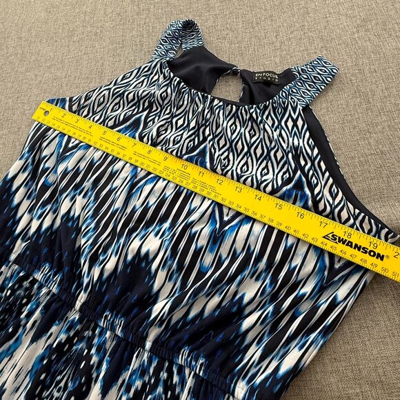 ENFOCUS Studio Maxi Dress Sleeveless Stretchy Size 14 Blue White Scoop Neck - Picture 5 of 9